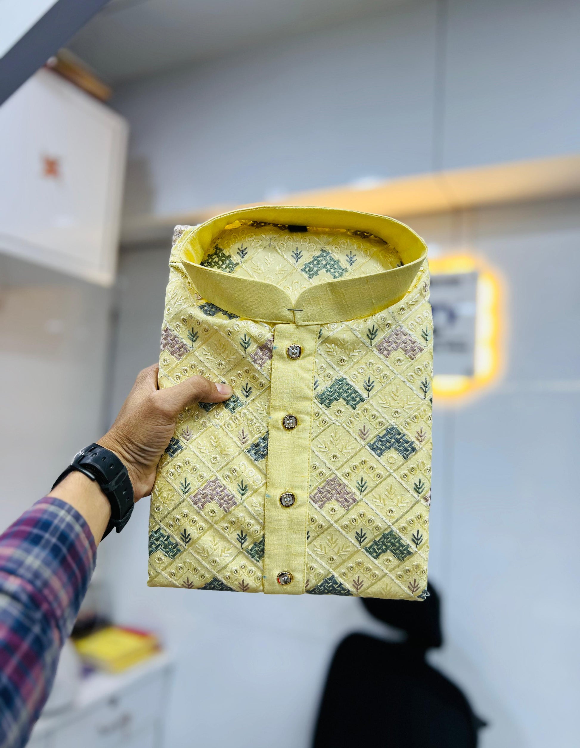 Yellow color wedding wear kurta online