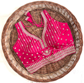 Pink color combination saree blouse