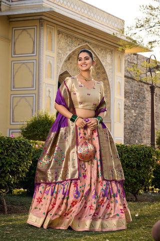 Purple Paithani Silk Lehengas Choli Traditional Jacquard Silk Lengha Choli