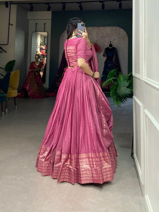 Fancy Pink Chanderi Party Wear Modern Lehenga Choli