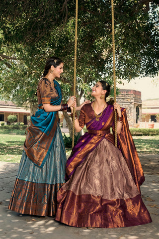 South Indian Silk Lehenga Choli with Weaving Zari Work Lehangas