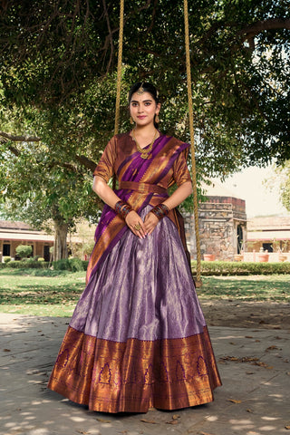 South Indian Silk Lehenga Choli with Weaving Zari Work Lehangas