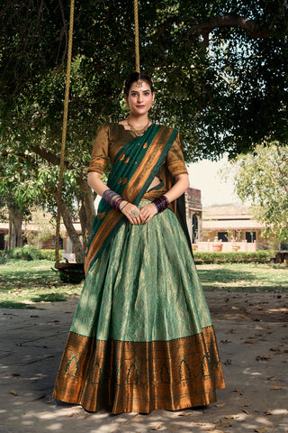 South Indian Silk Lehenga Choli with Weaving Zari Work Lehangas