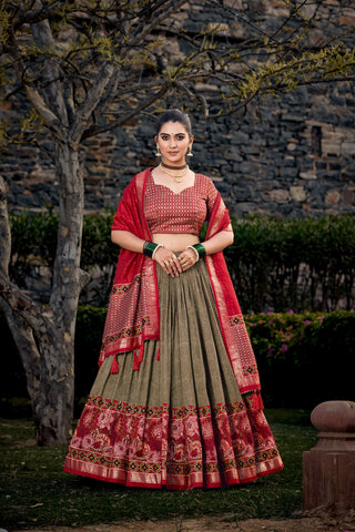 Designer Floral Print With Foil Print Tussar Silk Lehengas Choli