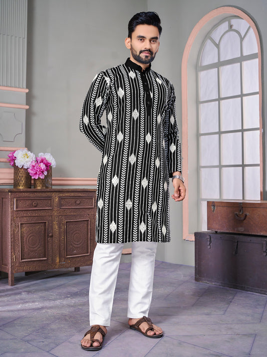Black color Linen kurta