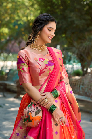 Orange Jacquard Silk Traditional Lehanga Choli for Engagement