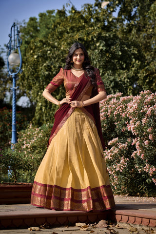 South Indian Kanchipuram Silk Lengha Choli With Dupatta