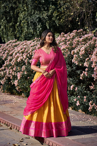 South Indian Kanchipuram Silk Lengha Choli With Dupatta