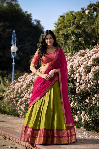 South Indian Kanchipuram Silk Lengha Choli With Dupatta