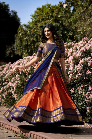 orange kanchipuram lehenga choli usa