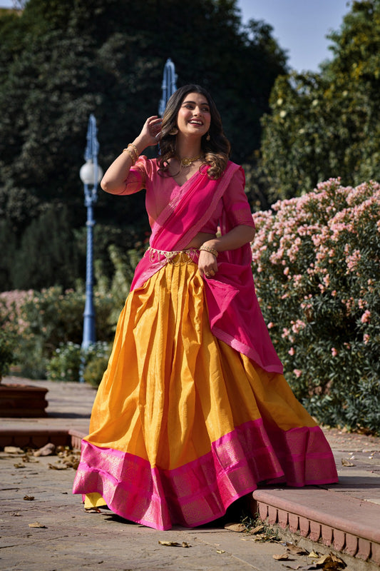 South Indian Kanchipuram Silk Lengha Choli With Dupatta