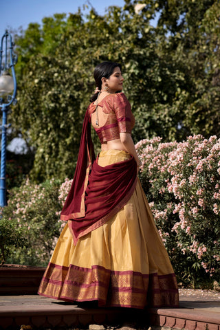 South Indian Kanchipuram Silk Lengha Choli With Dupatta