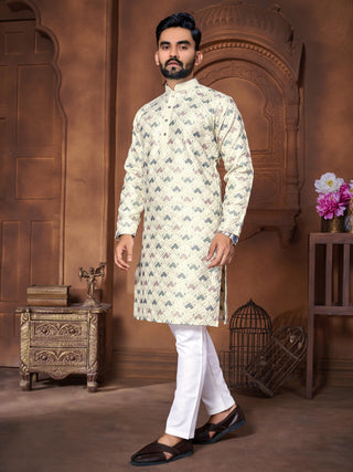 White mens italian silk kurta pyjama set
