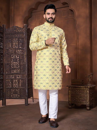 Yellow color designer kurta pajama set