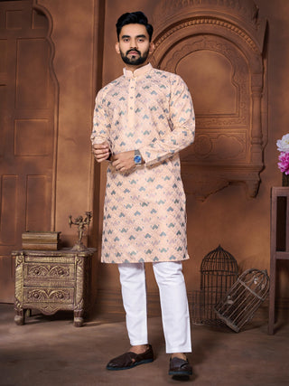 Peach Silk Kurta for Men wedding
