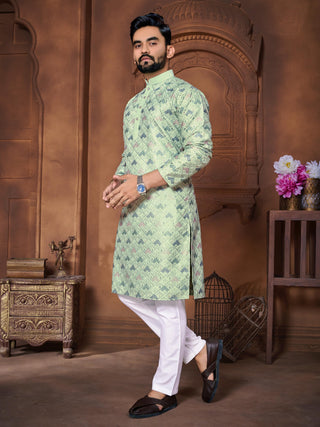 Green italian silk men's kurta set online shopping