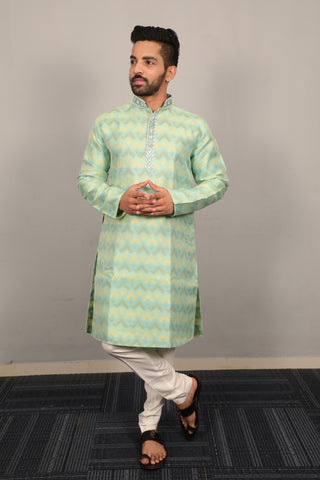 Indian Designer Jacquard Kurta Set For Men