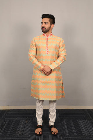 Indian Designer Jacquard Kurta Set For Men