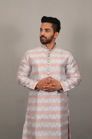 Indian Designer Jacquard Kurta Set For Men