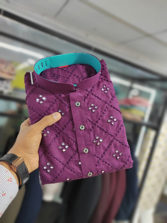 Purple color cotton mens kurta 
