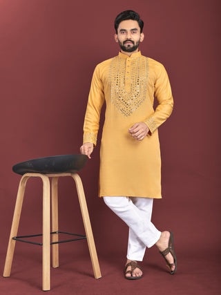 Men's Yellow Mirror Work Kurta Pajama