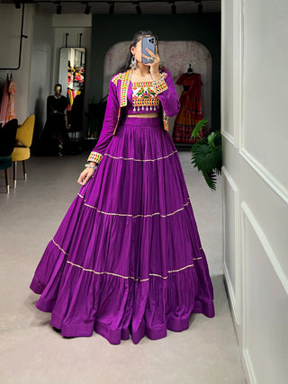 purple traditional gamthi work lehenga