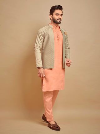 peach kurta pajama with koti for wedding