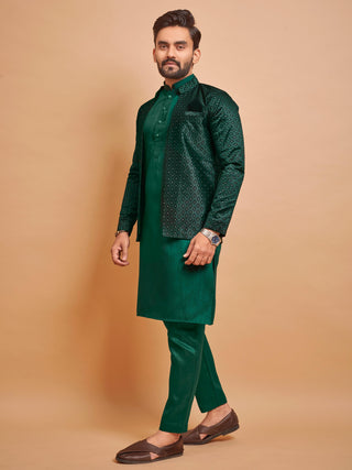 green modern kurta pajama with jacket for wedding