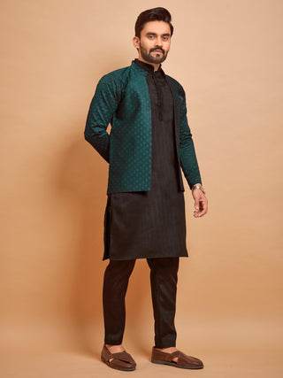 black kurta pajama with jacket punjabi style