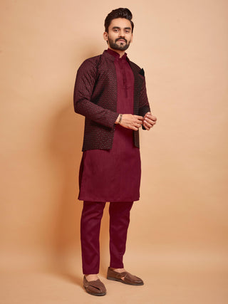 maroon Kurta Pajama with Jacket for wedding with Price