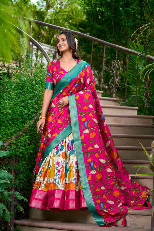 amazon white Kalamkari Lehenga For Women