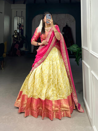 cream silk lehenga choli for women