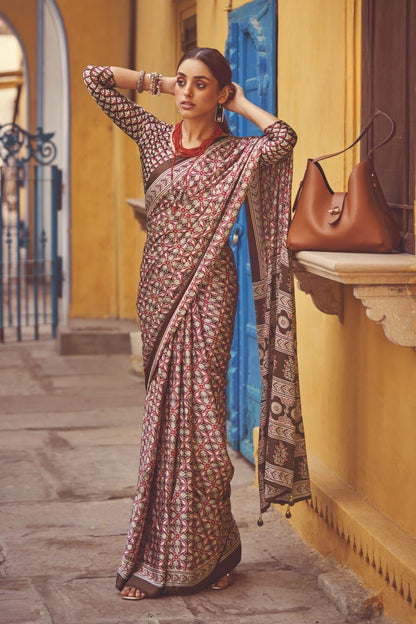 Japan satin multi color saree with blouse