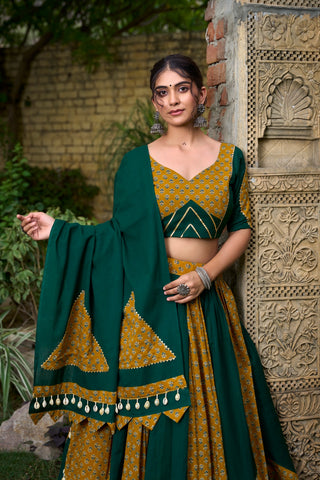 green cotton lehenga for wedding guest