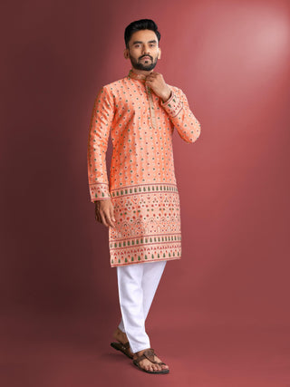 Orange color amboj work kurta pyjama set online