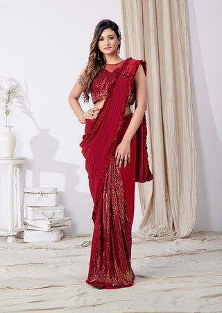 ready to wear red sarees for party 