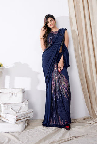 blue party wear trendy saree 