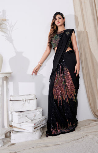 party wear black sequins saree usa