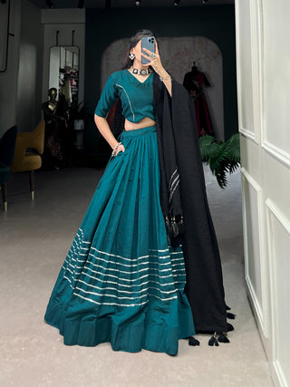 teal bue lehenga choli for navratri chaniya choli