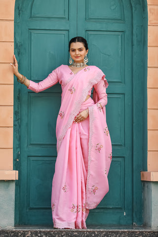 Baby pink saree wedding
