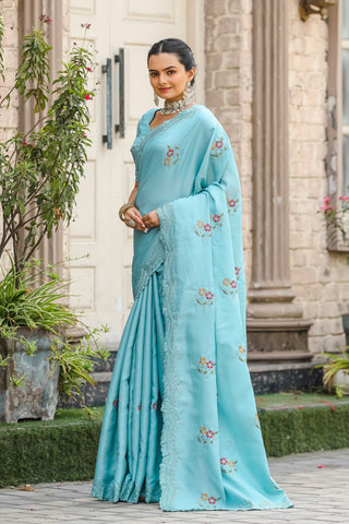 Sky saree for women party wear
