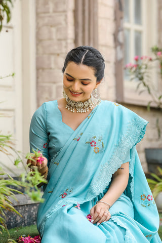 Sky blue saree for wedding
