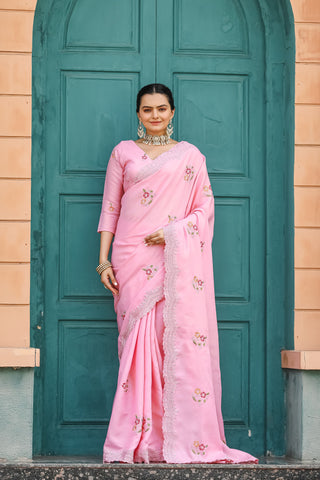 Fancy sequins pink saree with blouse