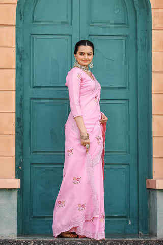 Pink Tussar Cotton dobby saree images