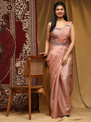 peach ready to wear saree for women