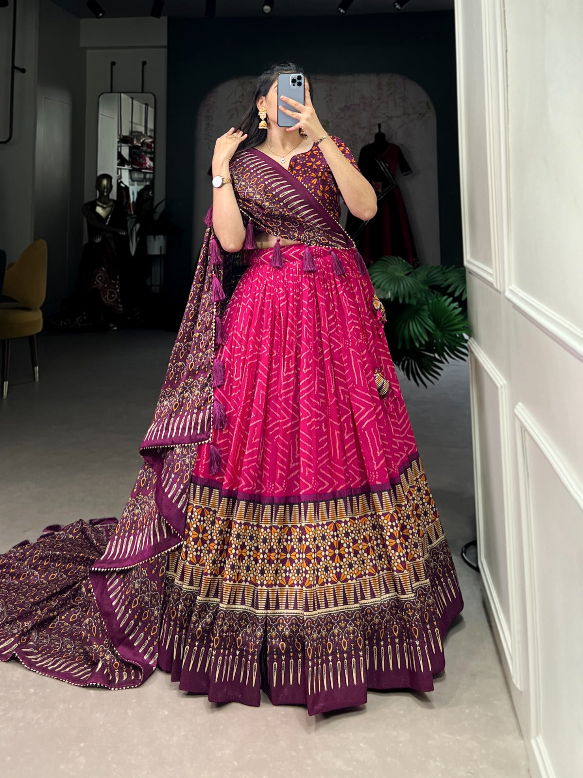 Pink color silk lehenga choli