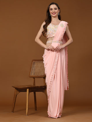 indian party wear readymade peach saree