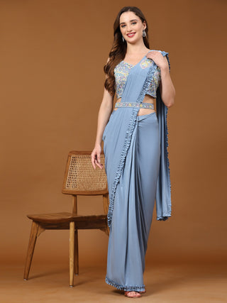 designer blue ready to wear saree