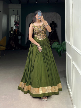 Light mehndi colour Lehenga
