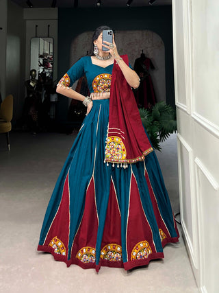 Teal Simple chaniya choli for Navratri
